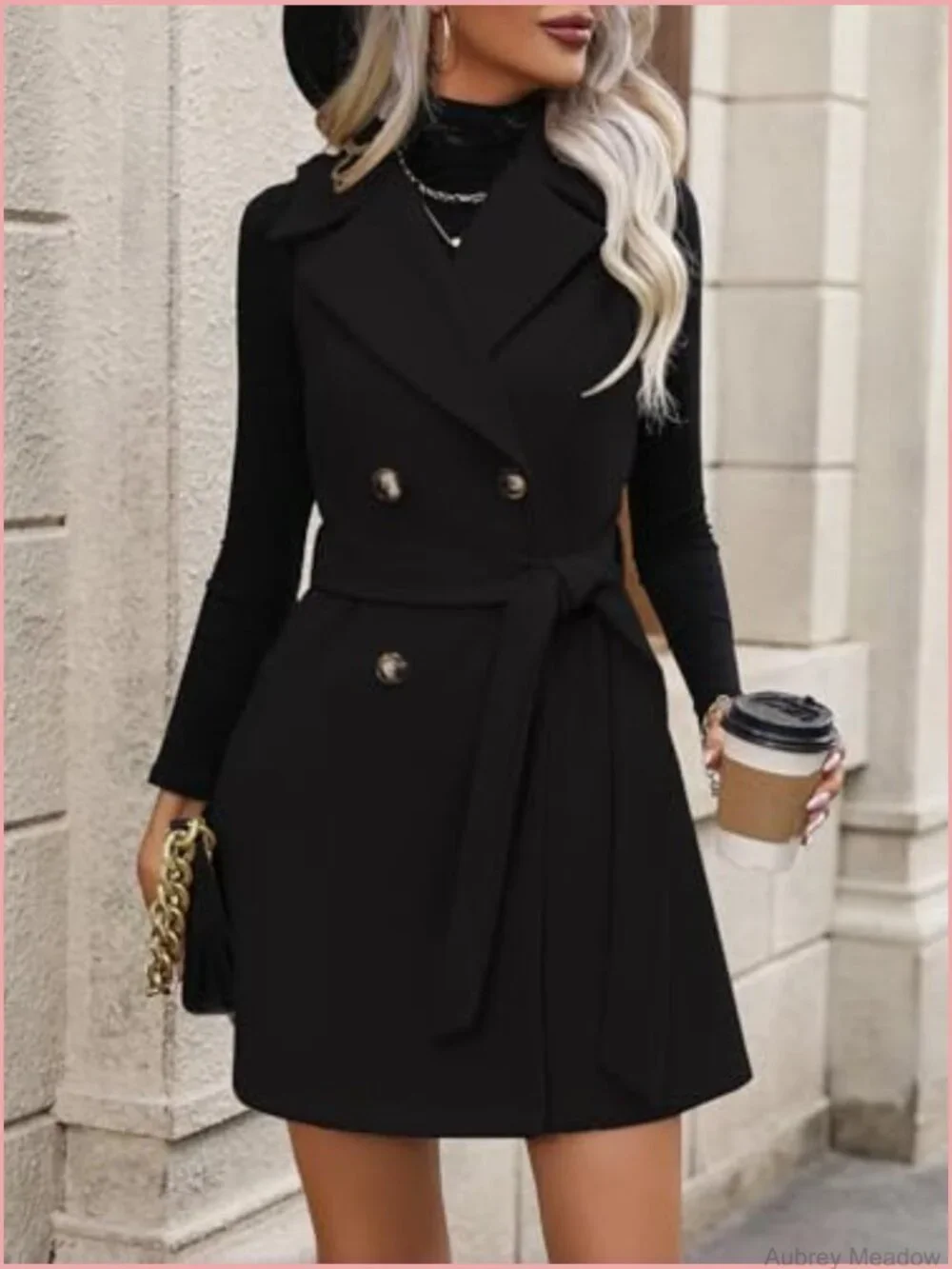 Wool Long Vest Sleeveless Blazer Double Breasted Trench Coat with Belt Fall